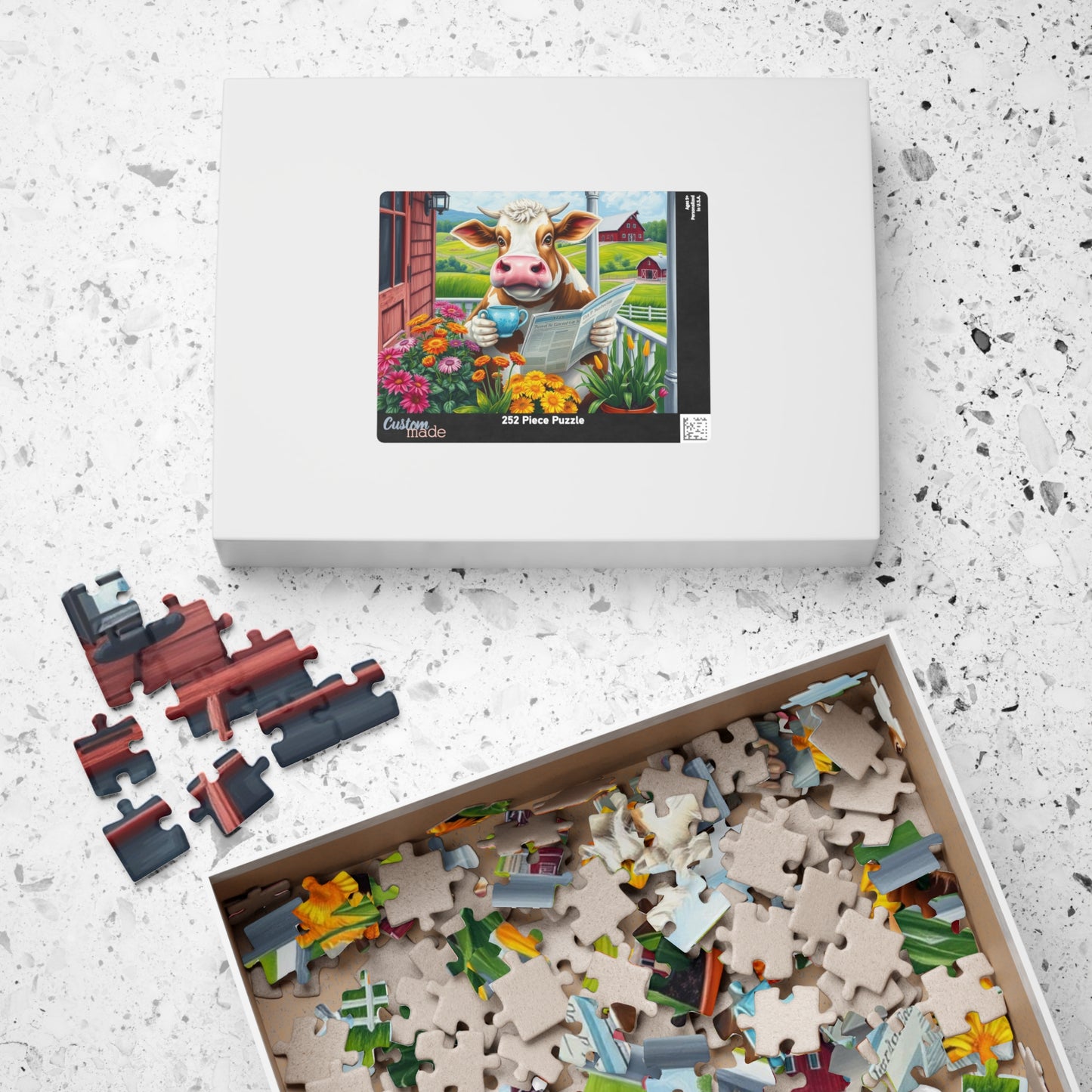 Charming Farmyard Cow Puzzle, Great for Family Fun, Gift for Animal Lovers, 110-1014-piece Jigsaw Game, Perfect for Cozy Nights