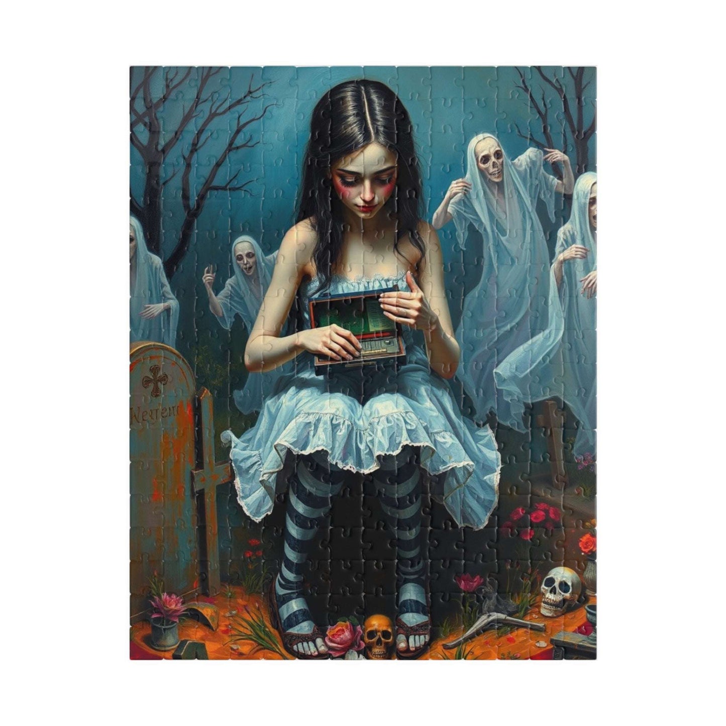 Gothic Art Jigsaw Puzzle - Melancholic Woman in Graveyard, Best Unique Halloween Gifts for Adult Puzzle Lovers, Mystery Vibe 252 pcs (Vertical) Puzzle The Puzzle Chest