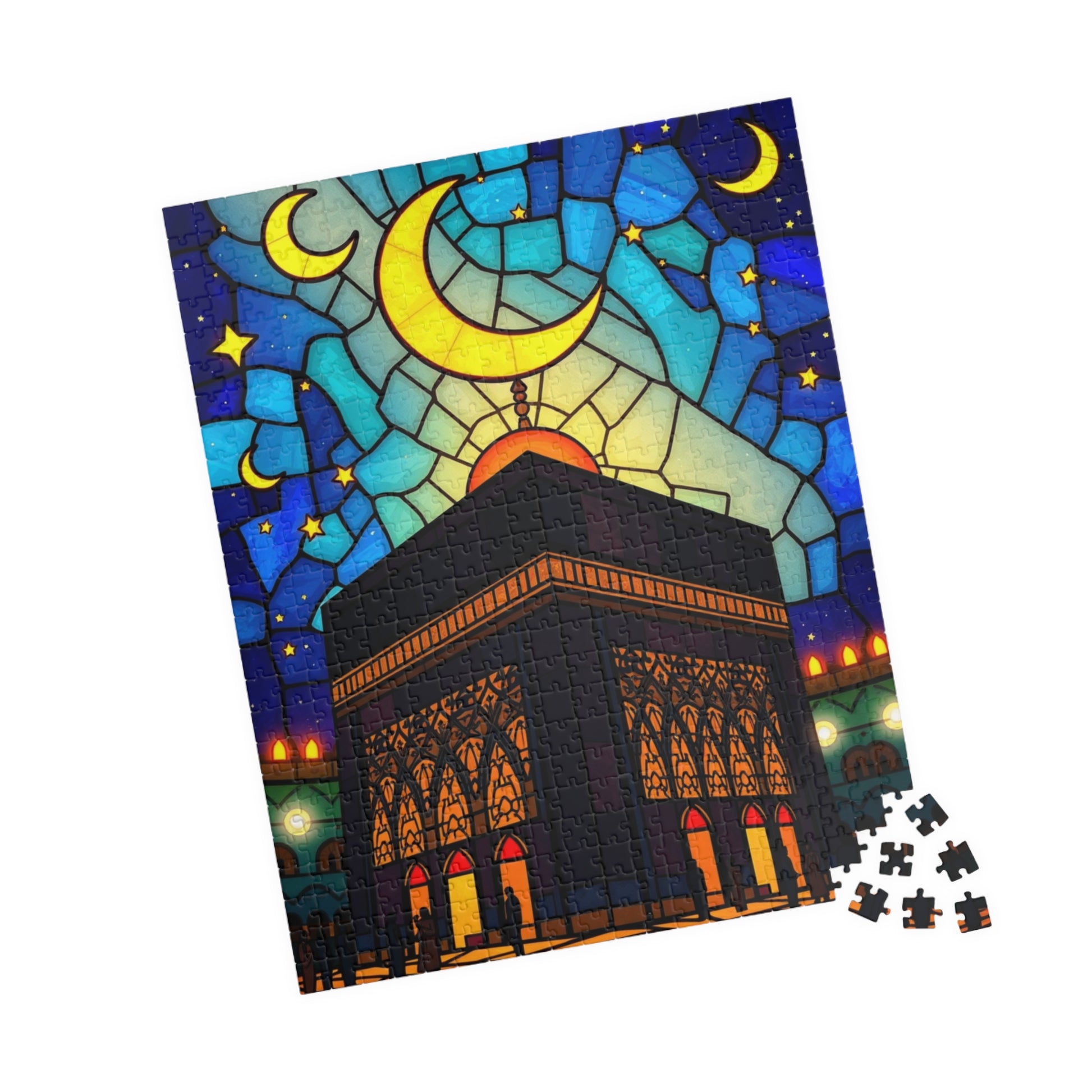 Kaaba at Night Puzzle, Stained Glass Style, Famous Historical Islamic Landmark, Family Friendly Game, Puzzle Lover Faith-Based Gift 520 pcs (Vertical) Puzzle The Puzzle Chest
