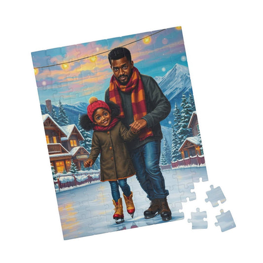 Father and Daughter Ice-skating Trip Jigsaw Puzzle, Afrocentric Artwork, Black Man Art 110 pcs (Vertical) Puzzle The Puzzle Chest
