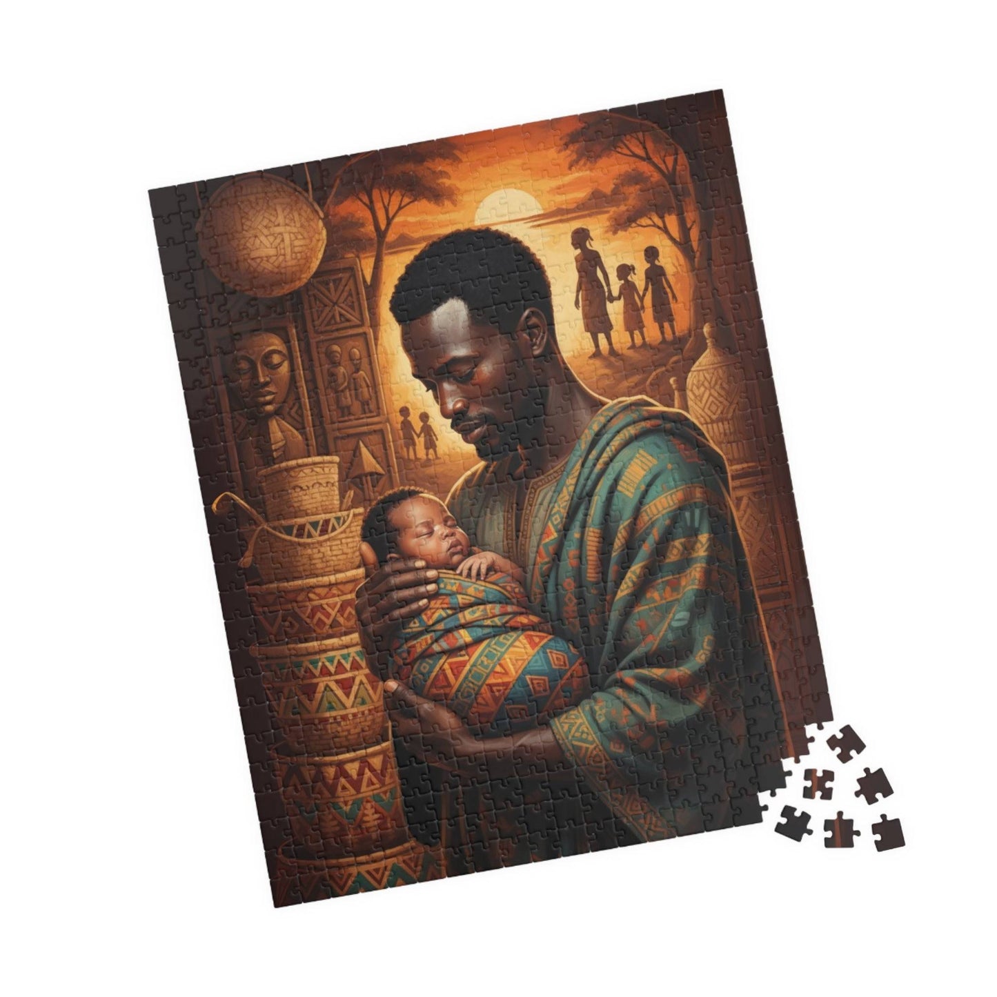 African American Cultural Heritage Jigsaw Puzzle - Family Bonding, Reflective Black Man Art, Afrocentric 520 pcs (Vertical) Puzzle The Puzzle Chest