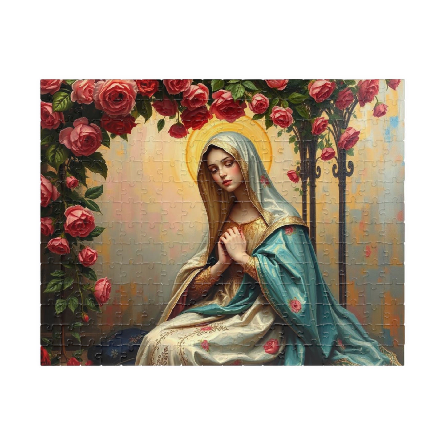 Floral Virgin Mary Jigsaw Puzzle - 110/252/520/1014 pieces, Art Puzzle, Religious Gift, Home Decor, Family Activity, Gift for Holidays 252 pcs (Horizontal) Puzzle The Puzzle Chest