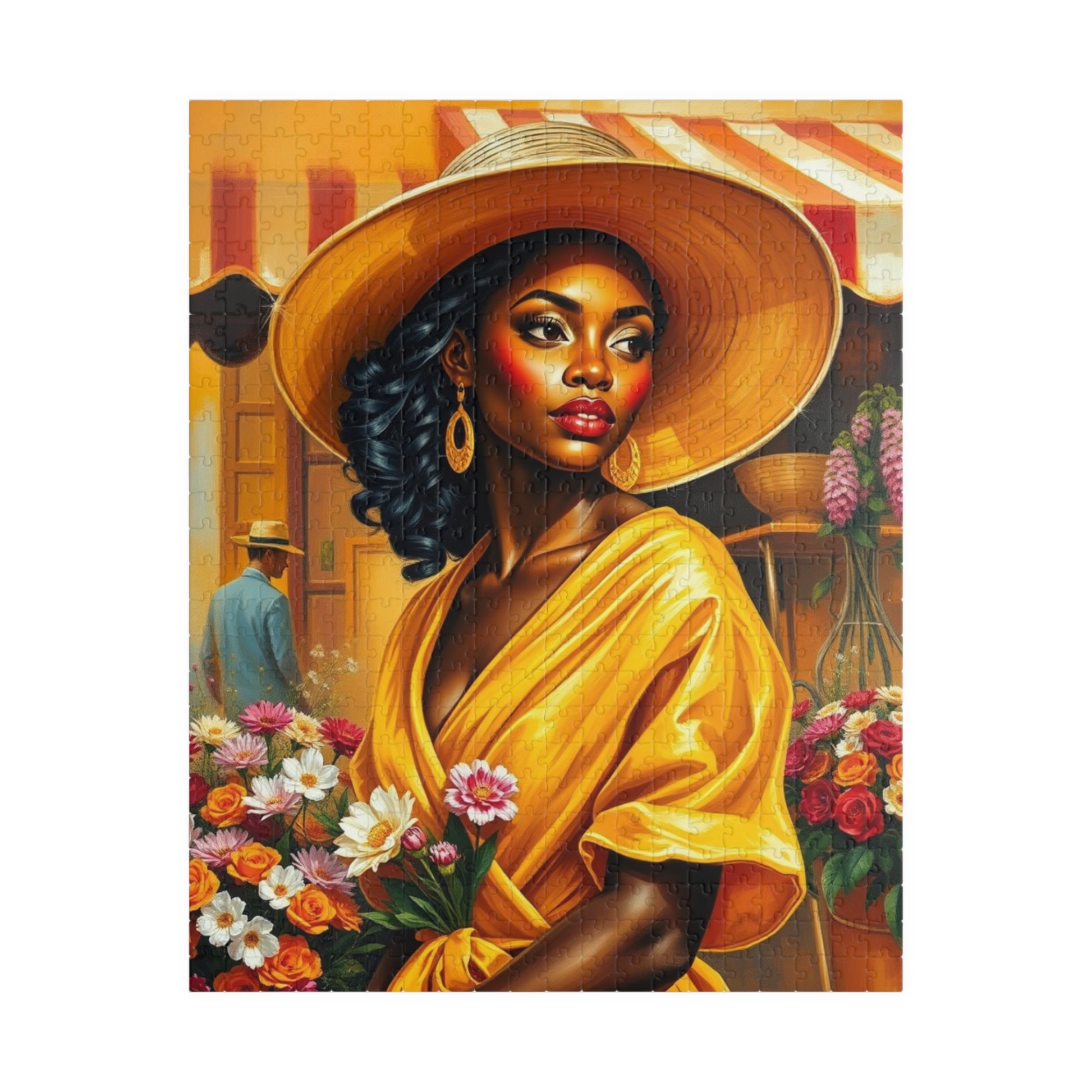Colorful African American Puzzle Art - Beautiful Black Woman in Yellow Dress, 110-1014 pieces, Gift for Art Lovers, Home Decor, Puzzle Night 520 pcs (Vertical) Puzzle The Puzzle Chest
