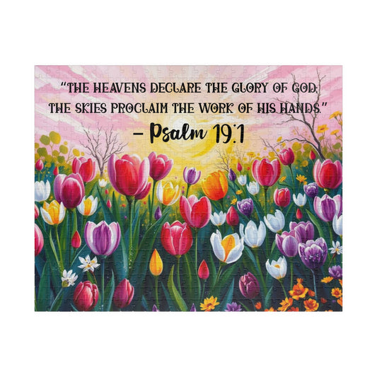Glory of Creation Jigsaw Puzzle - Sunrise Tulips, Floral Christian Nature Theme, Biblical Quote Psalm 19:1, Inspirational Faith Based Game, Religious Gift Idea Puzzle The Puzzle Chest