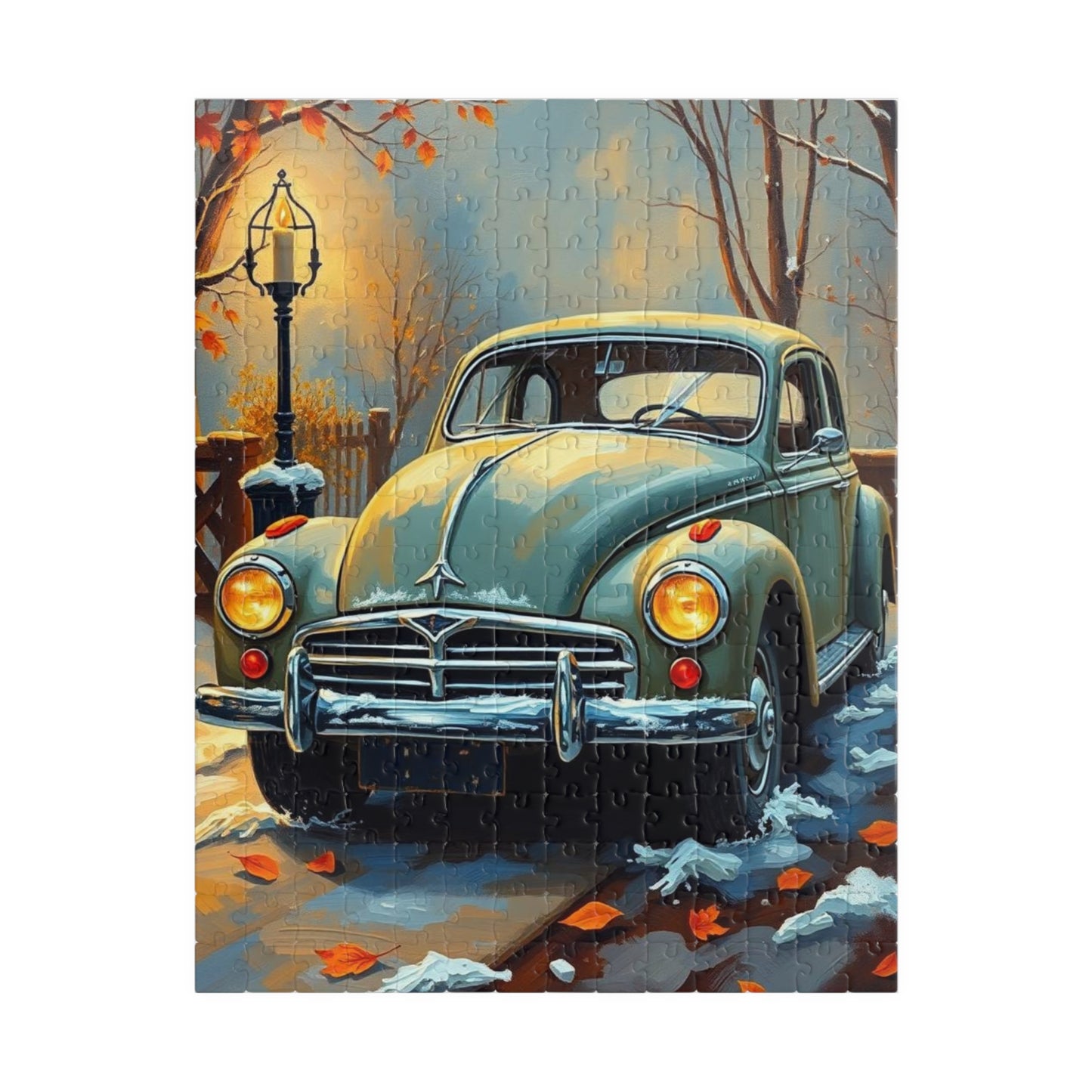 Winter Vintage Car Puzzle - Nostalgic Family Fun, Great Gift for Car Lovers, Indoor Activities, Rainy Day Entertainment