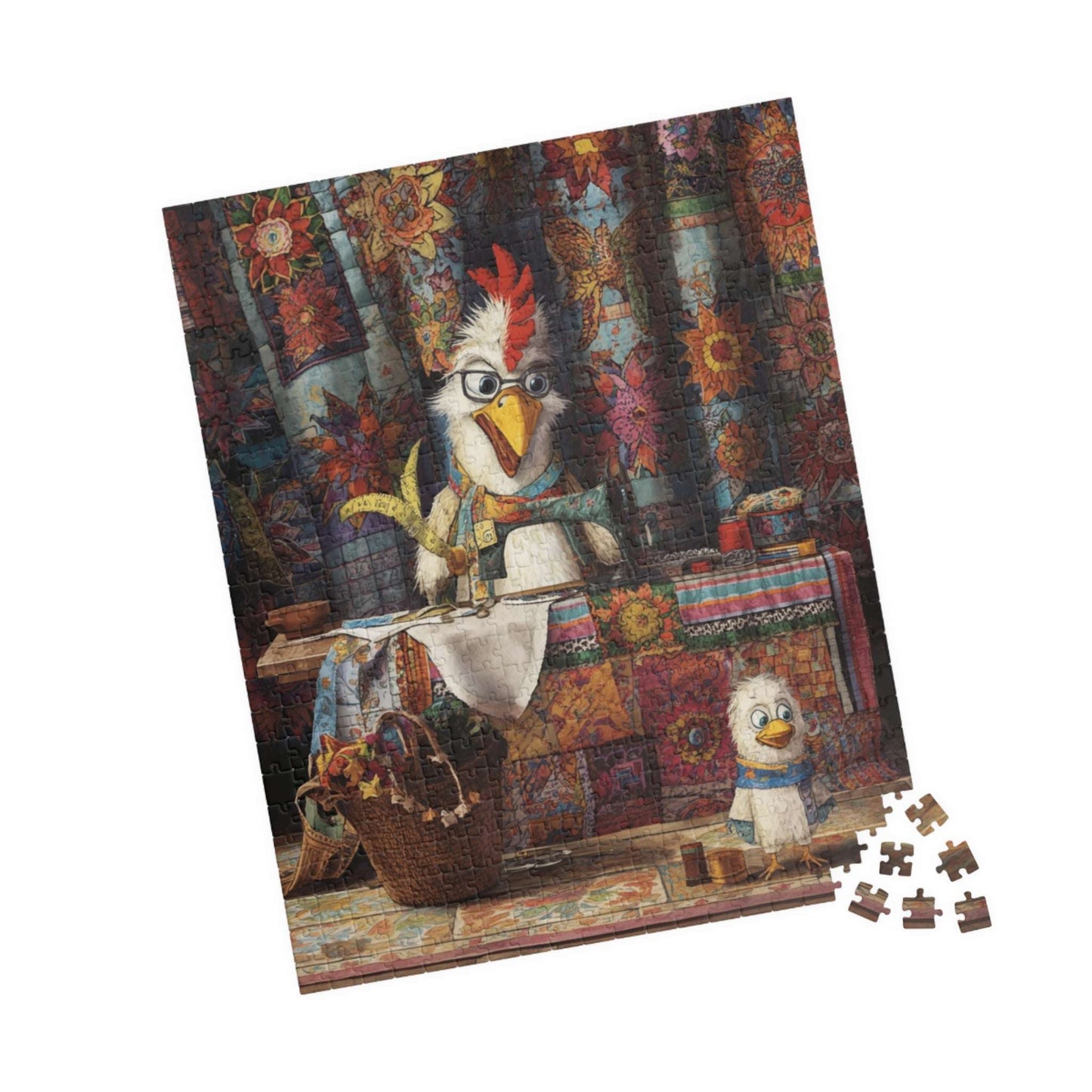 Chicken Tailor Jigsaw Puzzle, Farm Animal Sewing Theme Bird Game for Family Fun, Home Activity, Gift for Adult Puzzle Lovers, Brain Teaser Puzzle The Puzzle Chest