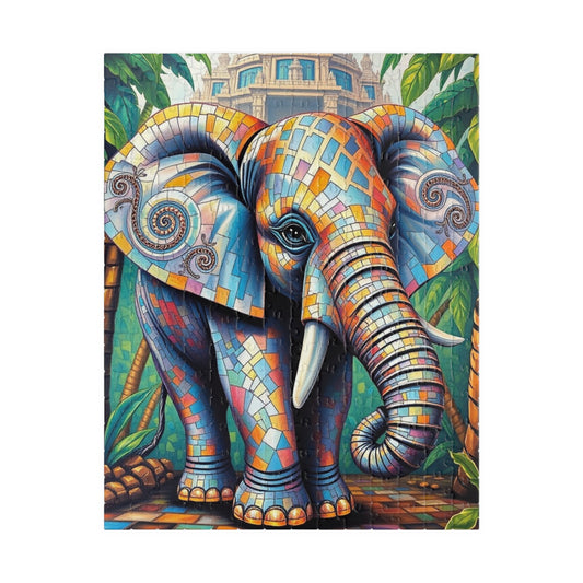 Majestic Mosaic Elephant Jigsaw Puzzle, Unique Mosaic Tile Artwork in a Jungle Setting, Challenging Animal Puzzle for Adults, Unique Gift 252 pcs (Vertical) Puzzle The Puzzle Chest