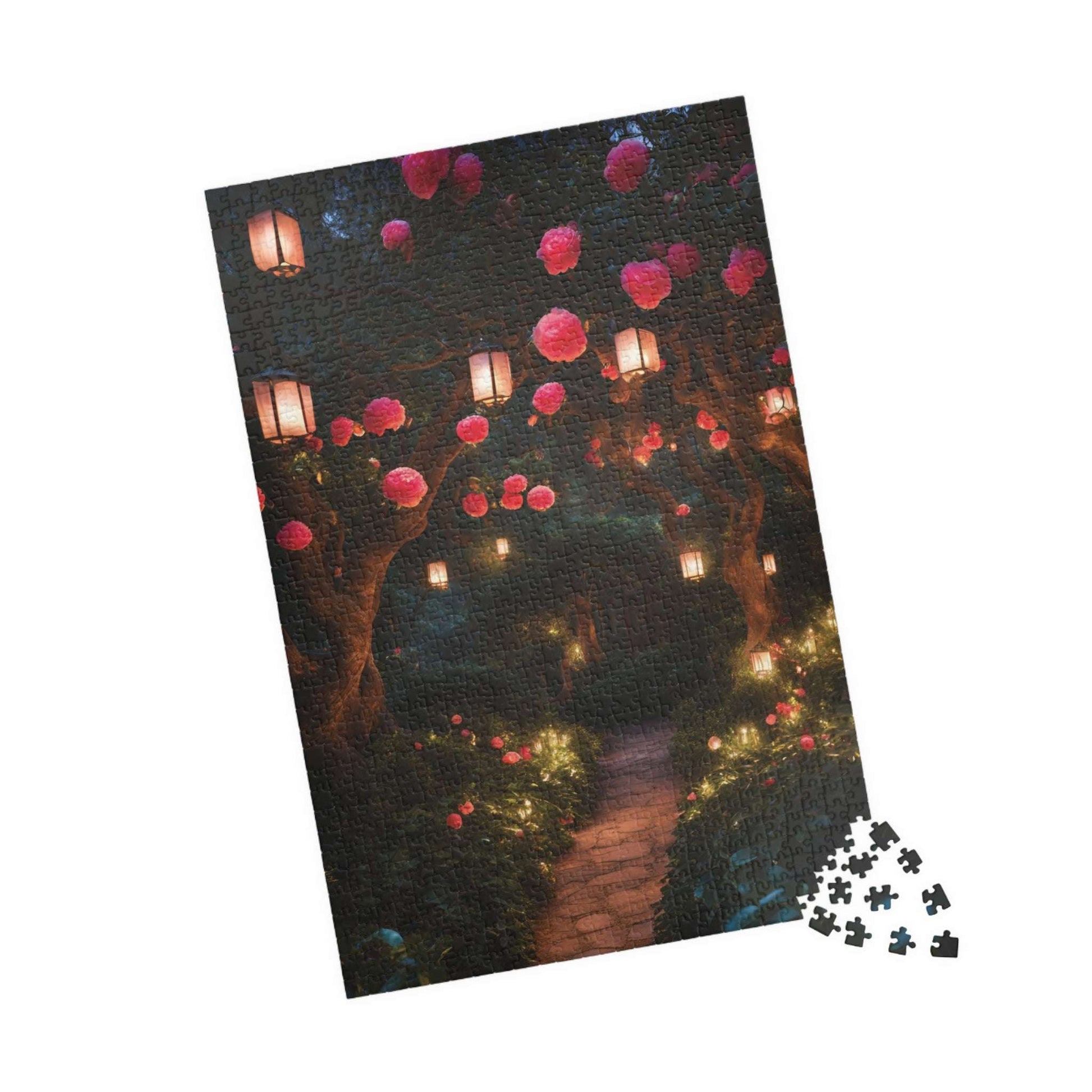 Camellia Flowers Nighttime Puzzle, Tranquil Lantern-Lit Floral Scene, Cozy and Relaxing Jigsaw Game for Adults, Ideal Nature Lover Gift Puzzle The Puzzle Chest