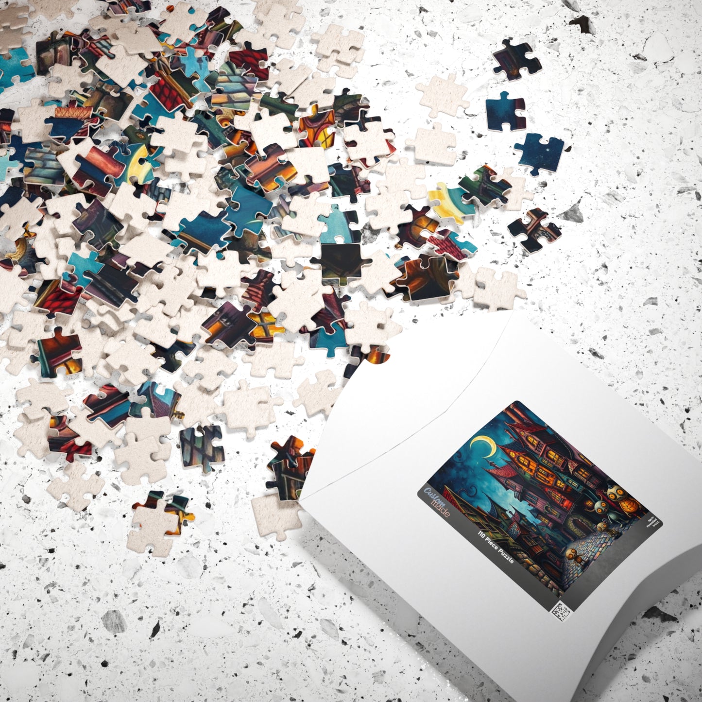 Whimsical Halloween Village Jigsaw Puzzle, Dark Fantasy Art Nighttime Scene Puzzle The Puzzle Chest