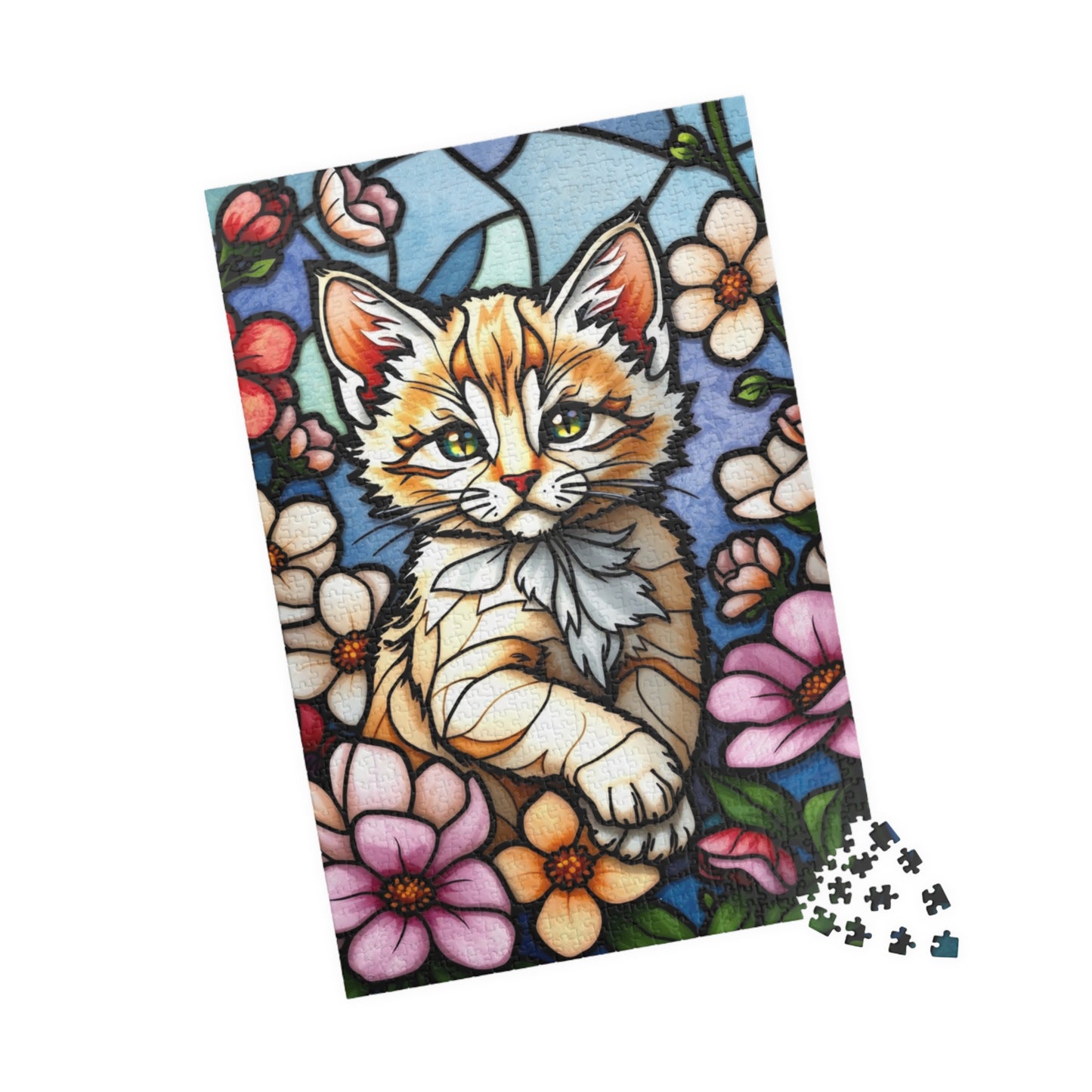 Cat Floral Stained Glass Puzzle - 110, 252, 520, 1014-piece, Fun Gift for Cat Lovers, Family Activities, Rainy Day Fun, Relaxing Hobby, Puzzle The Puzzle Chest