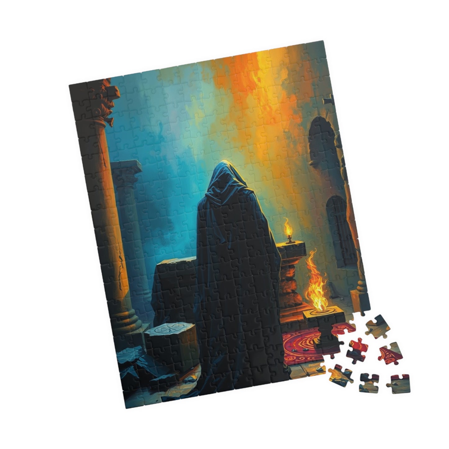 Gothic Jigsaw Puzzle, Dark Shadowy Cloaked Figure Altar Ruined Temple Torchlight Theme, 110 252 520 1014-piece, Wall Art Decor, Lore Gift Puzzle The Puzzle Chest