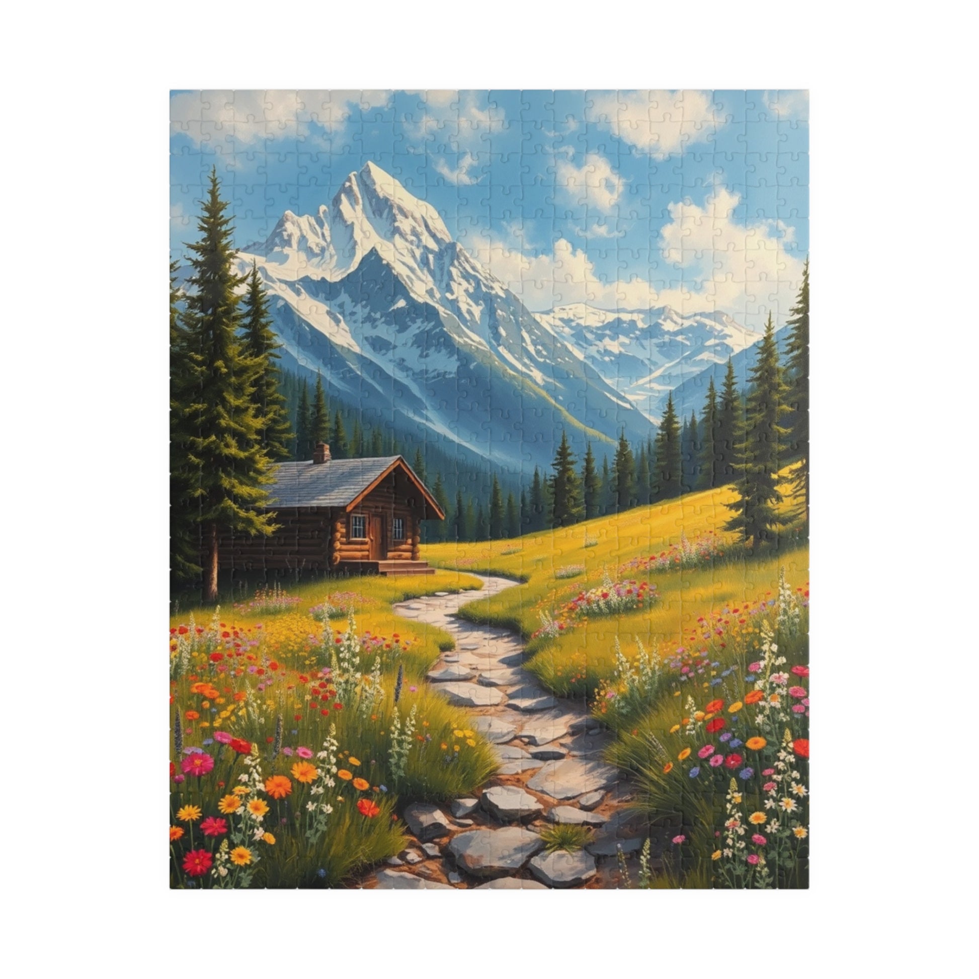 Mountain Cottage Illustration Puzzle, Nature Scene Jigsaw, 110-1014 Pieces, Gift for Nature Lovers, Family Fun, Relaxation Activity 520 pcs (Vertical) Puzzle The Puzzle Chest