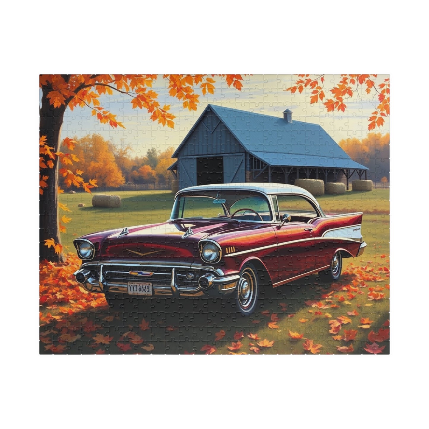 Autumn Vintage Car Puzzle, Nostalgic 1957 Chevy Bel Air Jigsaw Game, Gift for Friend Retro Car Enthusiast, Mindfulness Activity Brain Teaser 520 pcs (Horizontal) Puzzle The Puzzle Chest