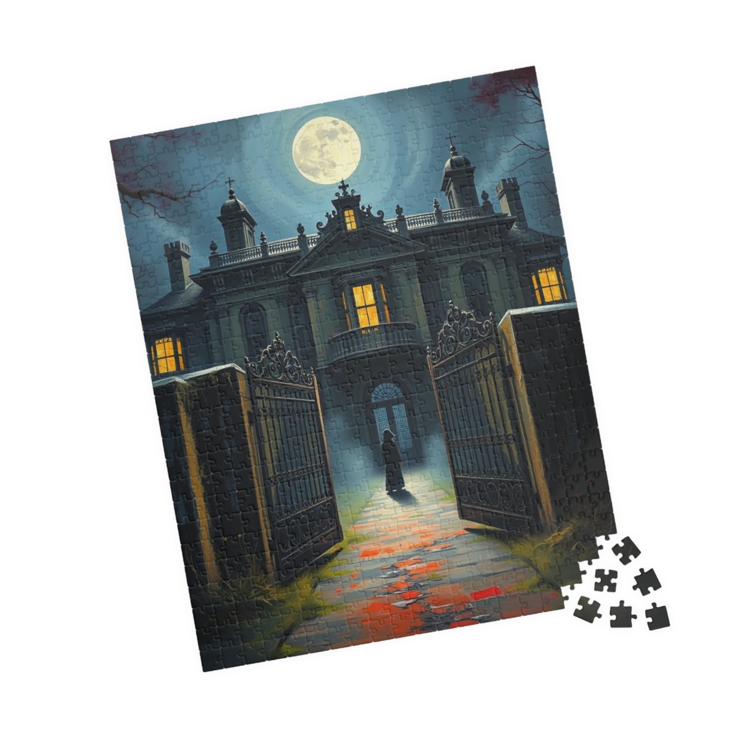 Gothic Mansion Puzzle, Decaying House Under Full Moon Jigsaw Game, Brain Teaser Relaxing Activity Family Fun, Halloween Home Decor, Giftable Puzzle The Puzzle Chest