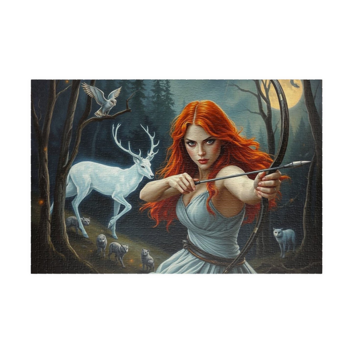 Enchanting Forest Quest Puzzle, Artemis Goddess of the Hunt Jigsaw Game | Whimsical Art, Nature Enthusiast Gift, Family Activity, Cozy Night 1014 pcs (Horizontal) Puzzle The Puzzle Chest
