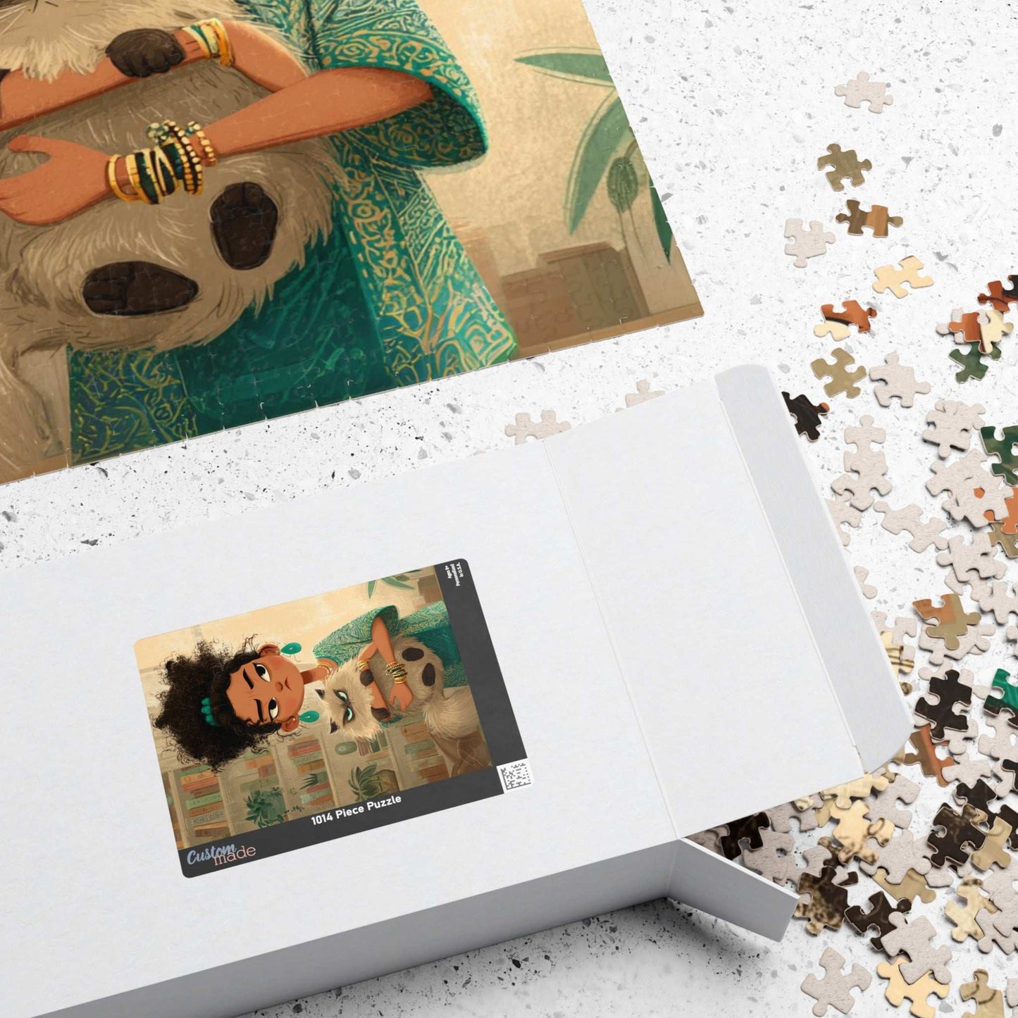 Funny Cat Cartoon Puzzle for Adults - Woman Holding Grumpy Kitten, Watercolor Illustration Puzzle The Puzzle Chest