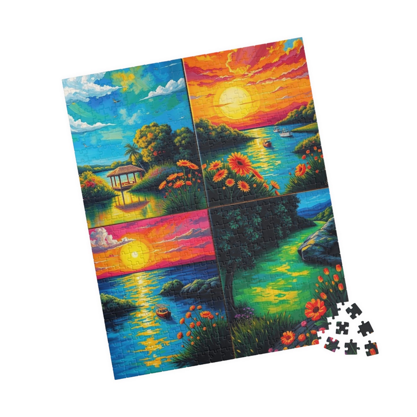 Puzzle, Summer Collage with Bioluminescent Colors, 110, 252, 520, 1014 Piece Jigsaw Game, Nature Artwork, Creative Activity, Family Fun Puzzle The Puzzle Chest