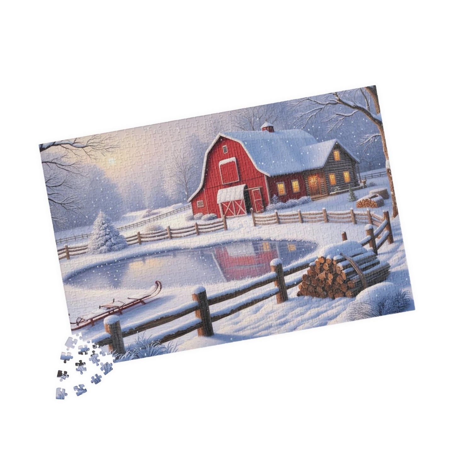 Winter Farmhouse Puzzle, Landscape Jigsaw Game, Perfect for Family Nights, Holiday Fun, Home Decor, Gift for Puzzle Lover, Relaxing Activity Puzzle The Puzzle Chest