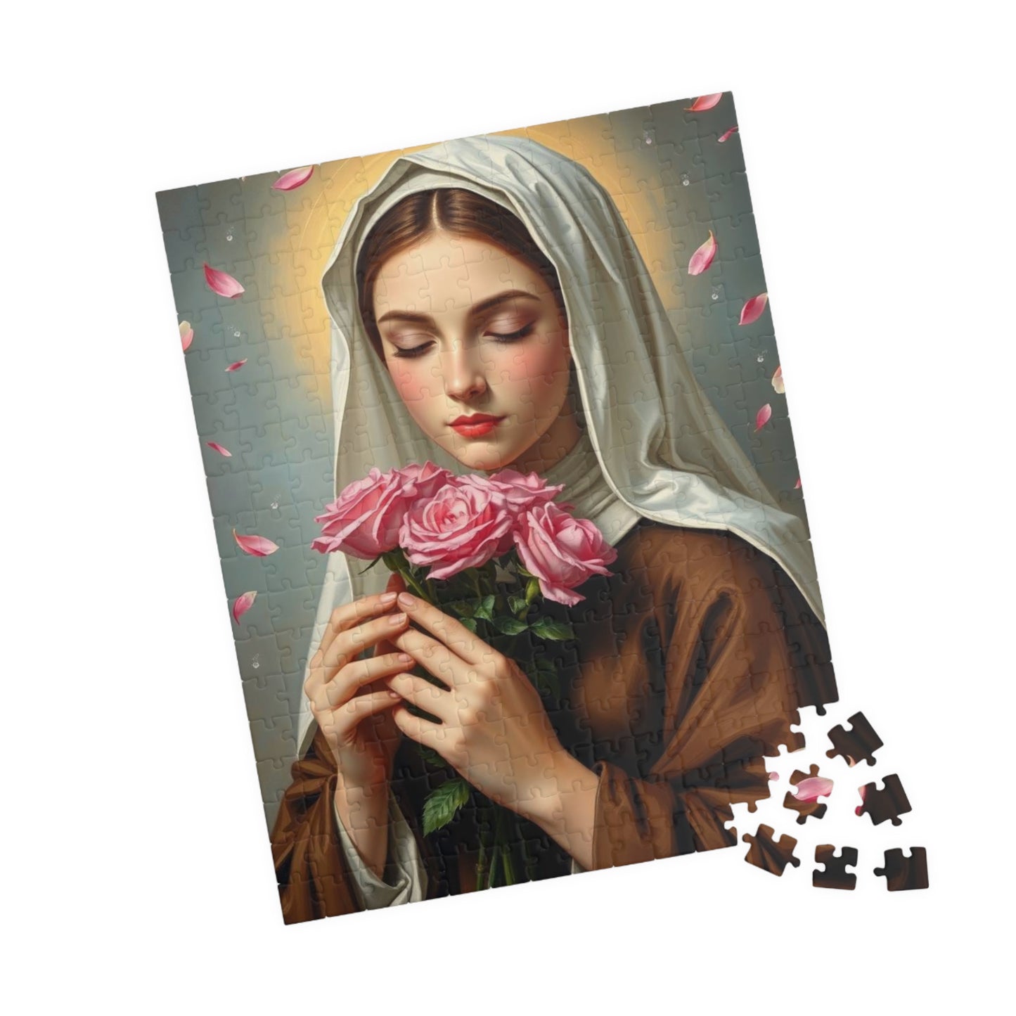 Puzzle, Saint Therese of Lisieux Holding Pink Roses, Adult Jigsaw Game, Religious Art, Meditation Activity, Christian Gift, Holiday Present Puzzle The Puzzle Chest