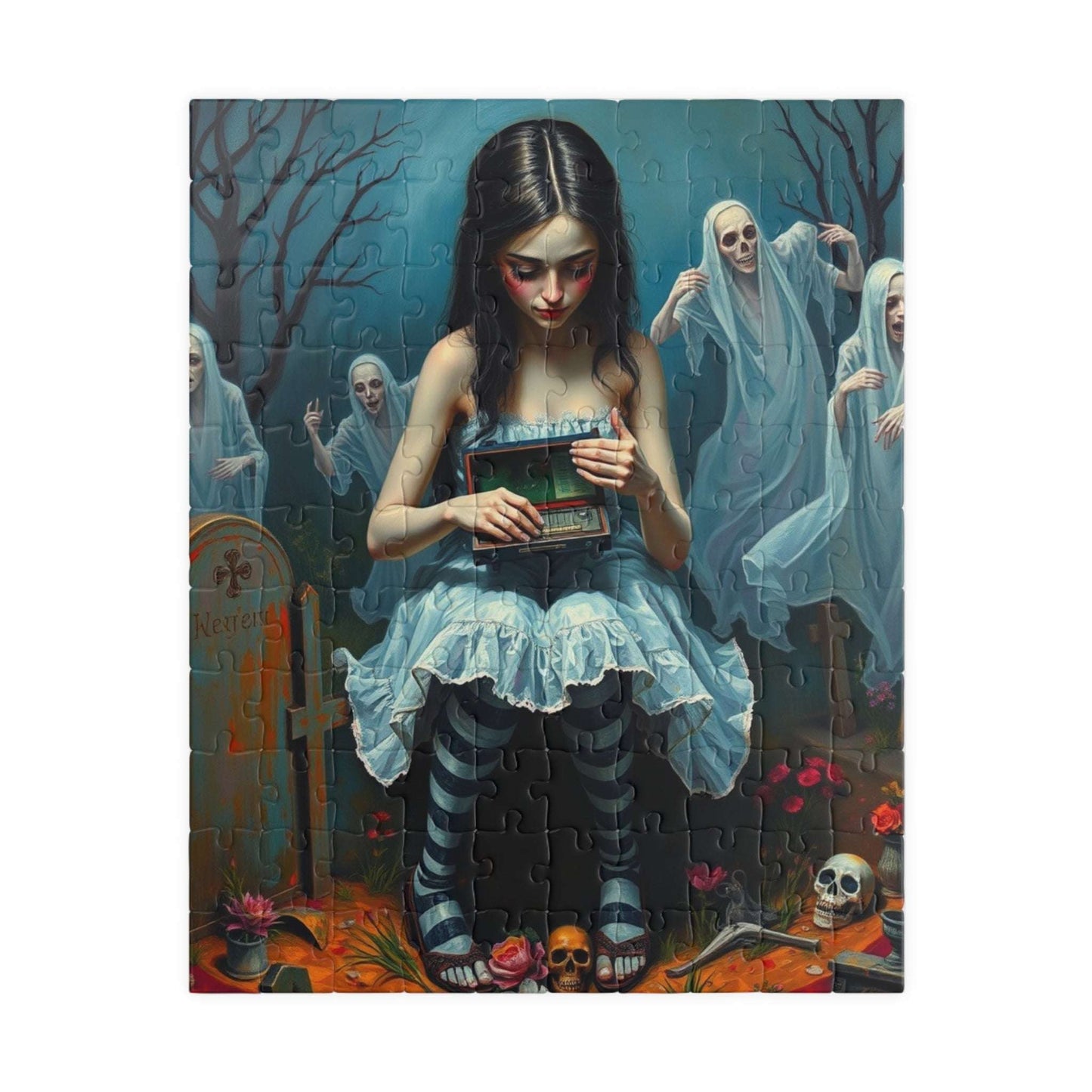 Gothic Art Jigsaw Puzzle - Melancholic Woman in Graveyard, Best Unique Halloween Gifts for Adult Puzzle Lovers, Mystery Vibe 110 pcs (Vertical) Puzzle The Puzzle Chest