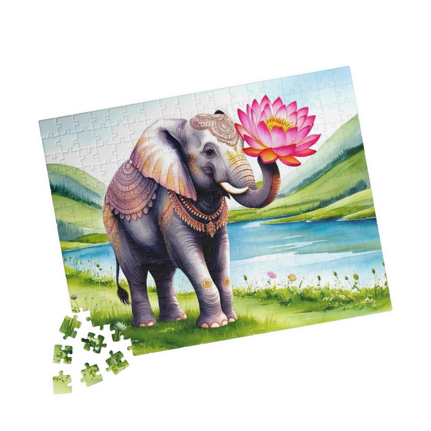 Elephant Lotus Flower Puzzle, Whimsical Animal Art Adult Puzzle Game, Meditation Friend Gift, Family Night Activity, Home Entertainment Puzzle The Puzzle Chest