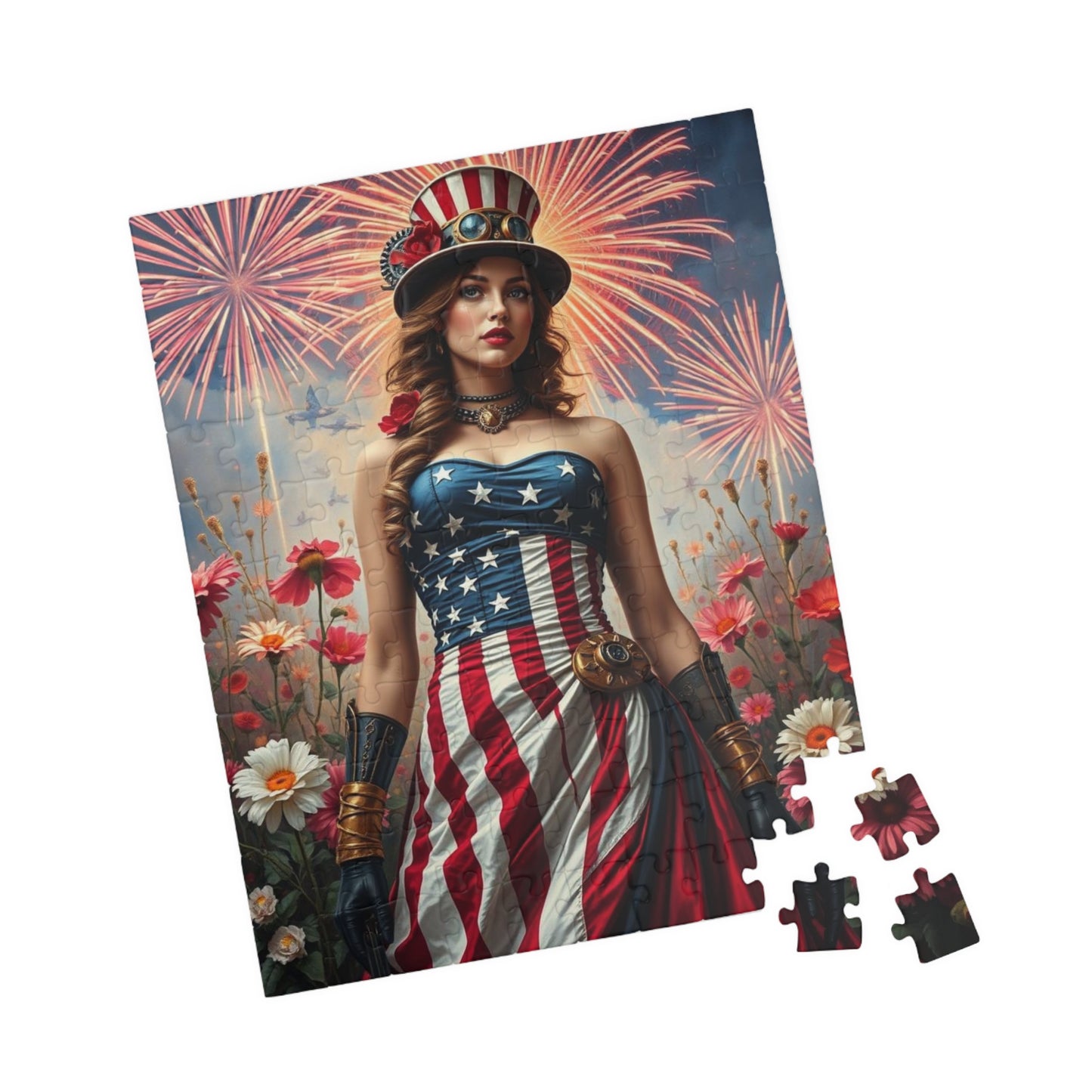 Patriotic Puzzle Art for Independence Day - Woman Portrait, American Theme Jigsaw Game, 110 252 520 1014-piece Puzzles, Family Fun Activity