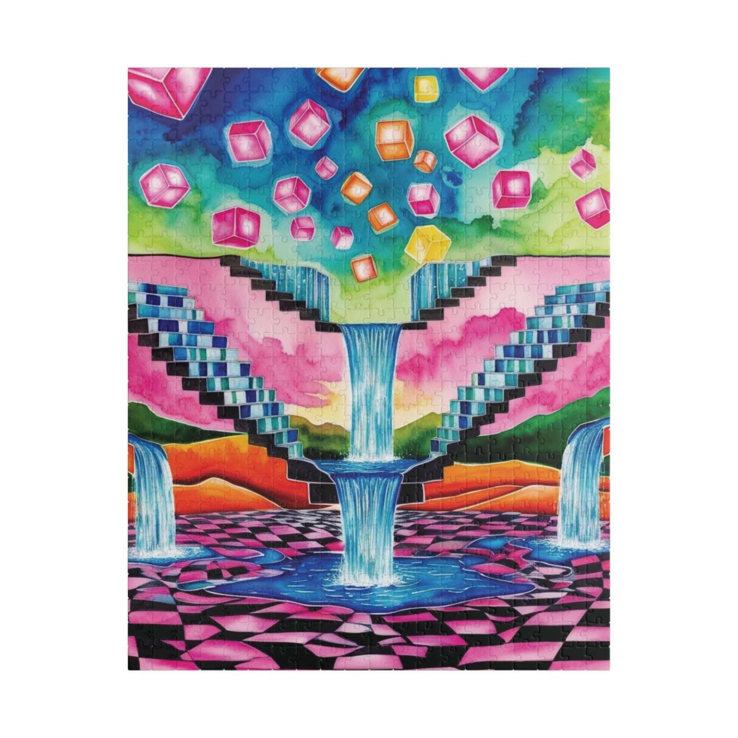 Trippy Jigsaw Puzzle, Surreal Landscape with Impossible Staircases and Waterfalls, Mind-Bending Puzzle, Vivid Jigsaw Game for Enthusiasts 520 pcs (Vertical) Puzzle The Puzzle Chest