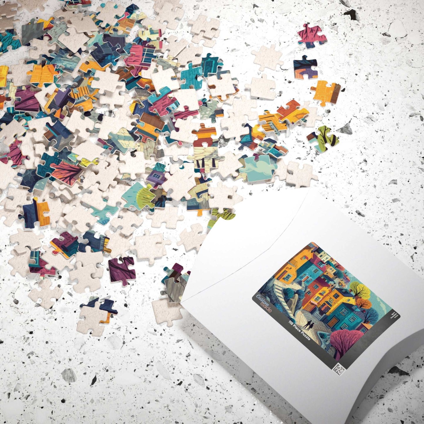 Bright Cheerful Town Jigsaw Puzzle – Artistic Houses, Winding Path, and Whimsical Neighborhood Landscape Puzzle The Puzzle Chest