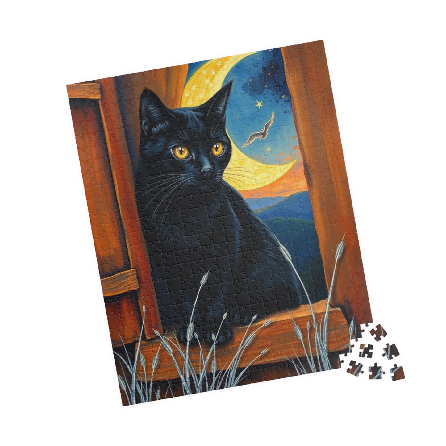 Sanctuary Window Watcher Puzzle - Mystical Cat Jigsaw Game Night Sky Theme, 110, 252, 520, 1014-piece Cat Lover Gift, Puzzle Enthusiast