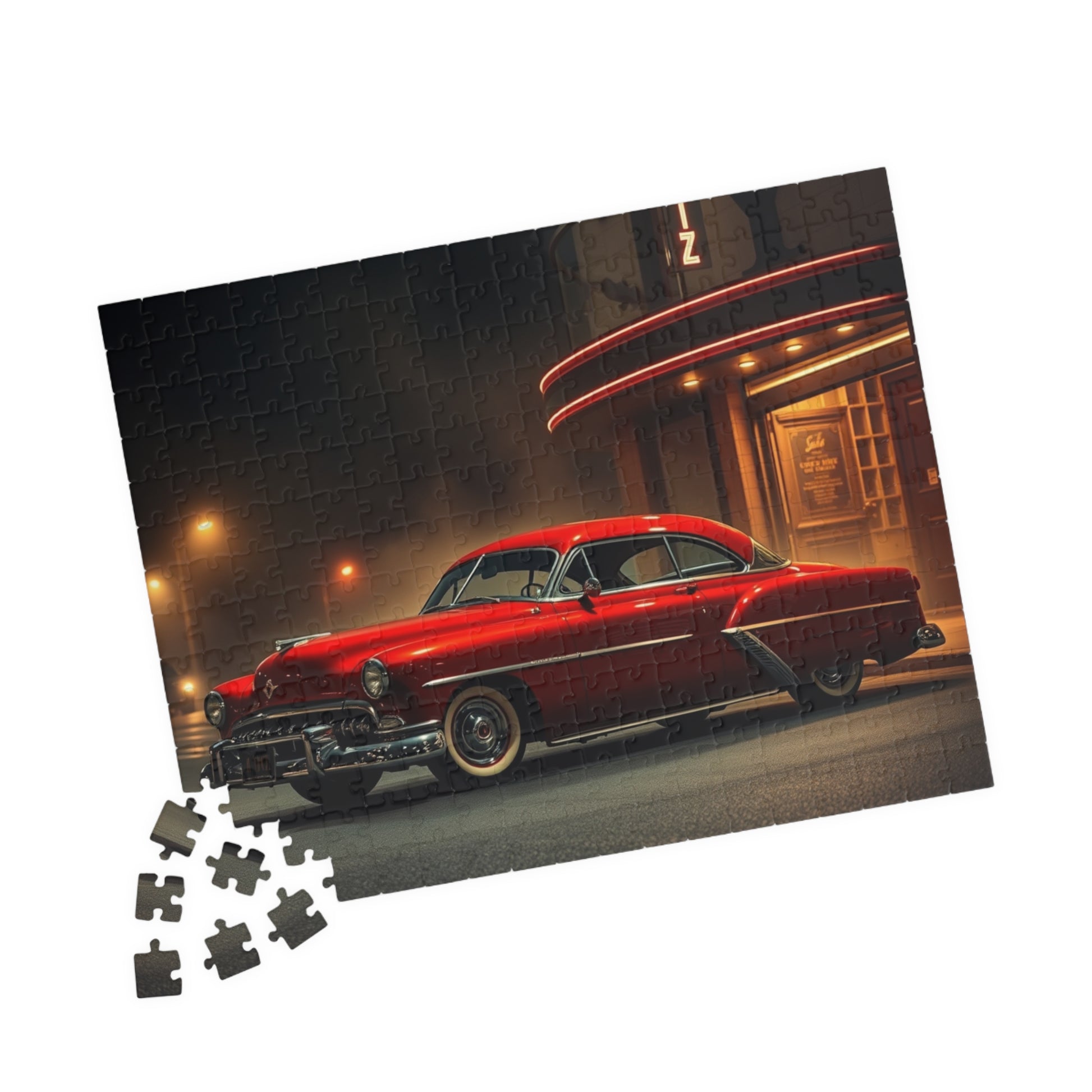 Vintage Car Puzzle, Classic Red 1949 Eight Coupe, Nostalgic Gift for Car Lover Puzzle The Puzzle Chest