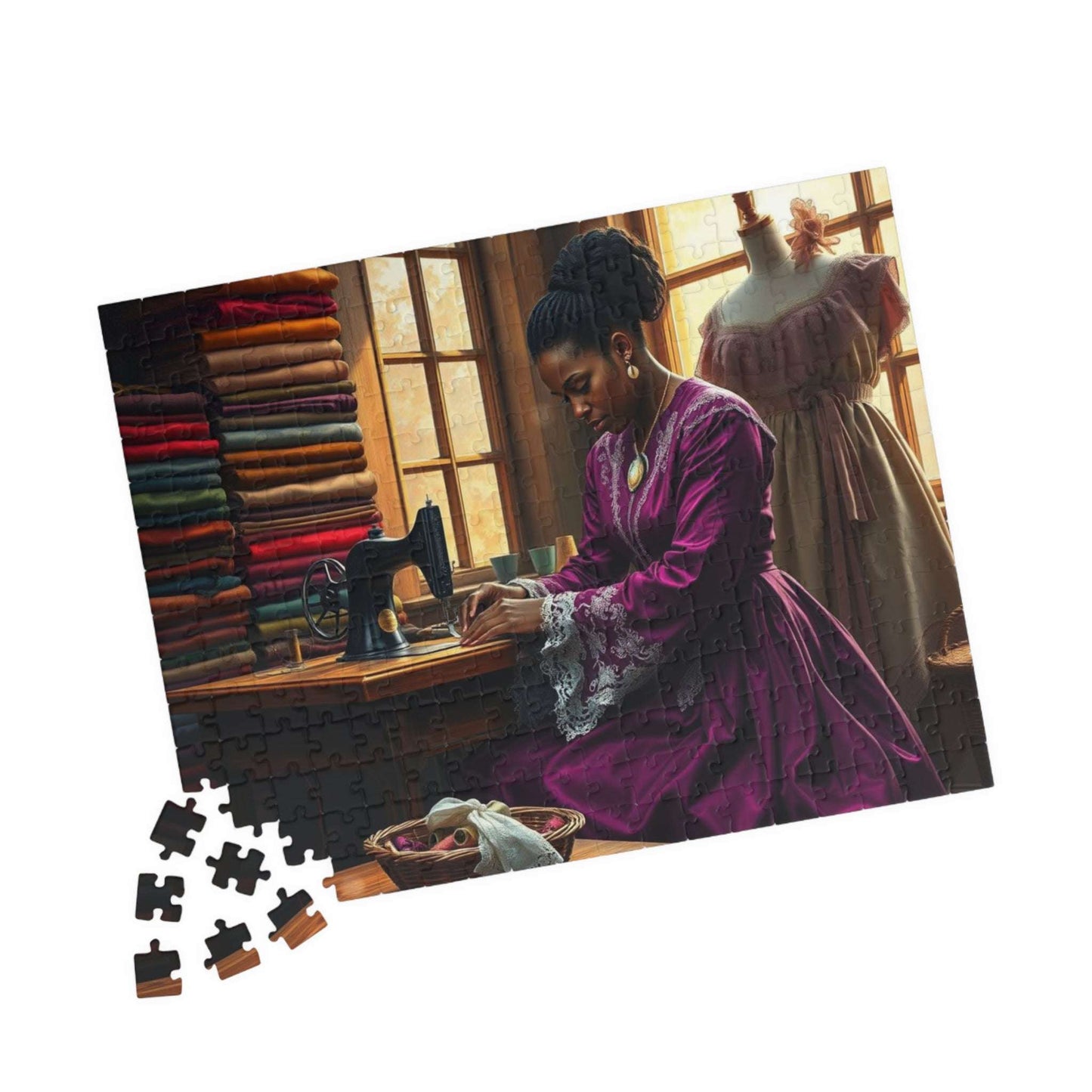 Victorian Black Seamstress Jigsaw Puzzle, Afrocentric Black Woman Art 252 pcs (Horizontal) Puzzle The Puzzle Chest