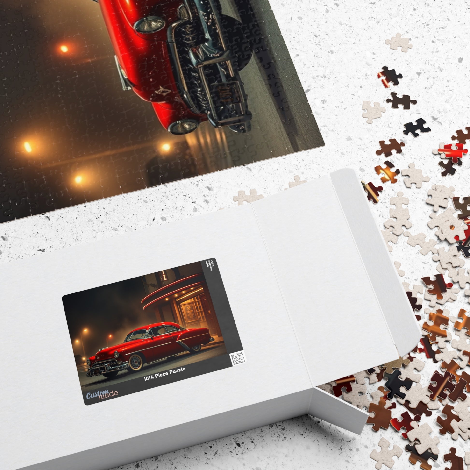 Vintage Car Puzzle, Classic Red 1949 Eight Coupe, Nostalgic Gift for Car Lover Puzzle The Puzzle Chest