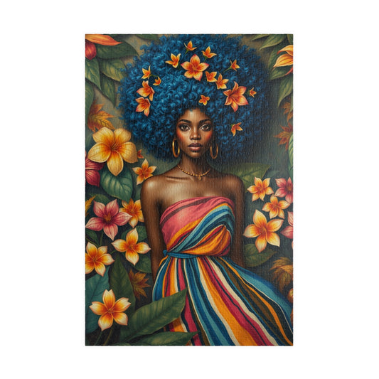 Vibrant Floral Black Art Puzzle, African American Woman Jigsaw Game, Afrocentric Gift for Puzzle Lover, Mindfulness Activity, Brain Teaser 1014 pcs (Vertical) Puzzle The Puzzle Chest
