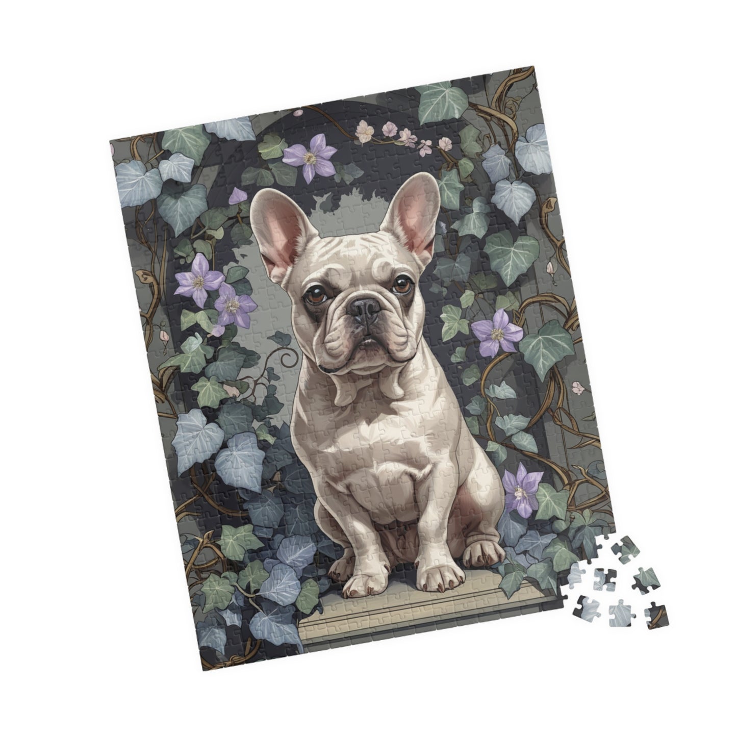 Vintage French Bulldog Jigsaw Puzzle, Floral Nature-Inspired Dog Themed Puzzle Gift for Art Lovers Dog Enthusiasts Hobbyist, Family Friendly Puzzle The Puzzle Chest