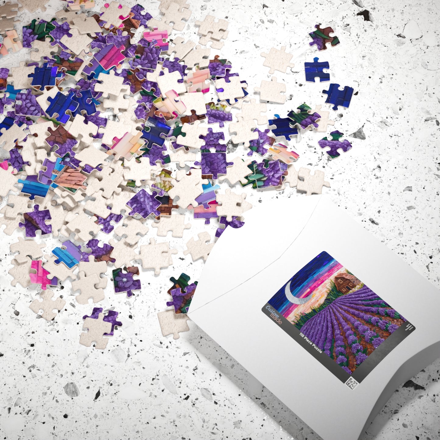 Jigsaw Puzzle, Lavender Fields Mosaic Landscape 110 252 520 1014-piece, Earthy Farmhouse Flower Rows, Rustic Mosaic Tiles Puzzle, Floral Puzzle The Puzzle Chest