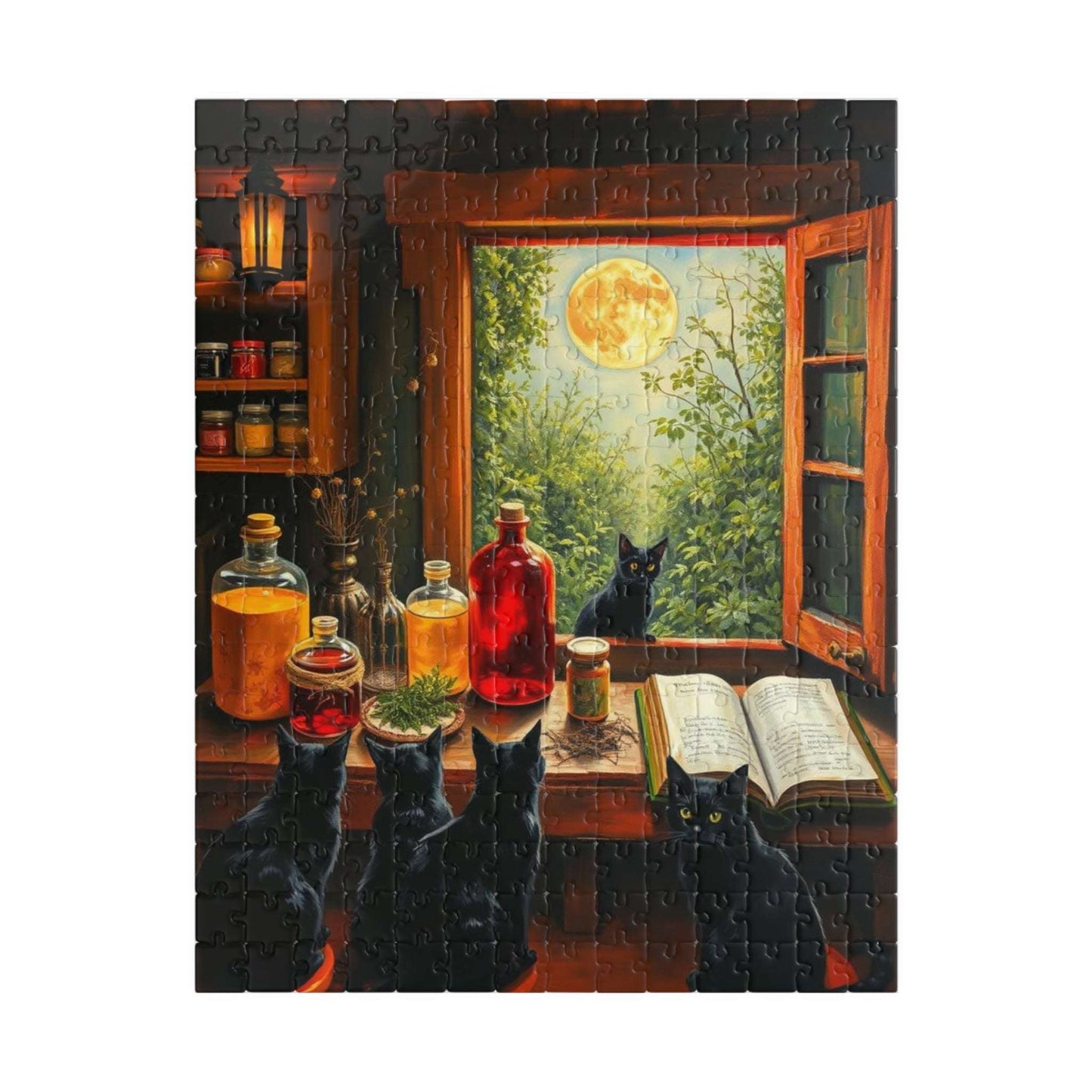 Autumn Alchemists Table Jigsaw Puzzle - Mystical Cat Theme, Ideal Witchy Gift for Cat Lover, Magic Enthusiast, Family Fun, Mindful Activity