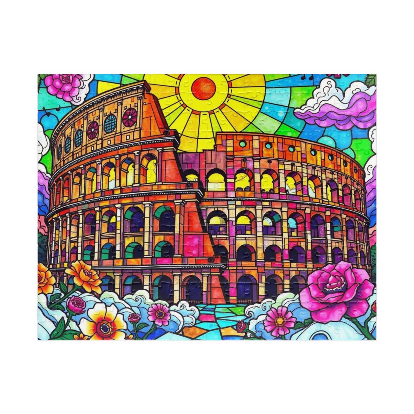 Colosseum Landmark Jigsaw Puzzle, Stained Glass Style, Ancient Rome Italy, Creative Activity Fun Family Game, Gift for Traveler Lover 252 pcs (Horizontal) Puzzle The Puzzle Chest
