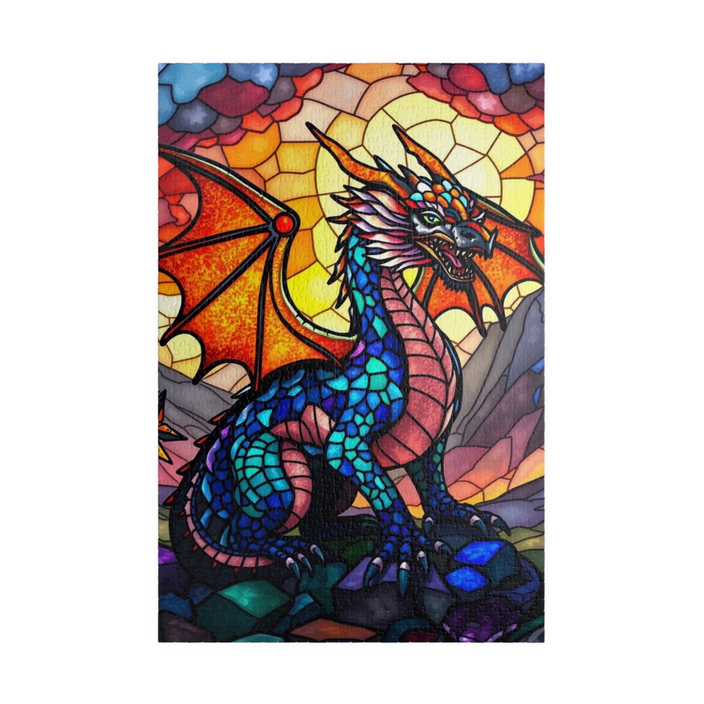 Dragon Jigsaw Puzzle - Stained Glass Style, Colorful Fantasy Art Mythical Game for Adults 1014 pcs (Vertical) Puzzle The Puzzle Chest