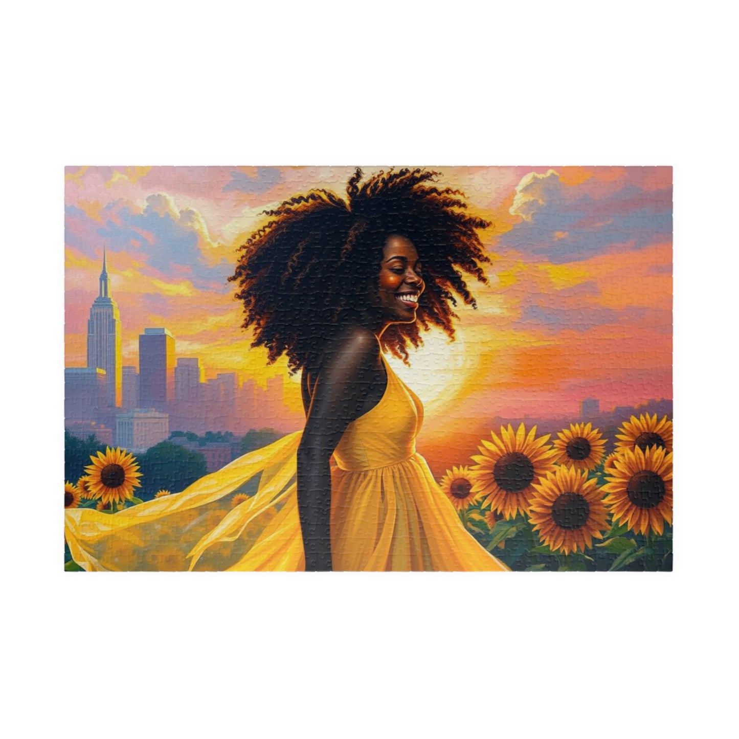 Sunflower Dreamer Puzzle, Black Woman Art Jigsaw Game for Family Fun, Home Entertainment, Gift for Puzzle Lover, Brain Teaser 1014 pcs (Horizontal) Puzzle The Puzzle Chest