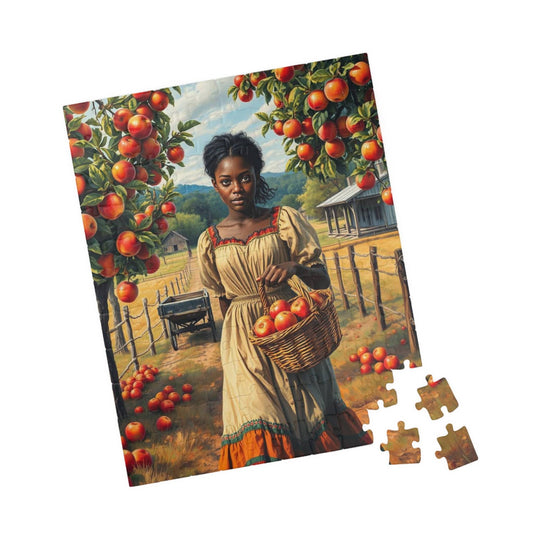 Orchard Stroll Jigsaw Puzzle – Black Woman Collecting Apples, Afrocentric Gift for Holiday Birthday, Family Activity, Brain Teaser 110 pcs (Vertical) Puzzle The Puzzle Chest