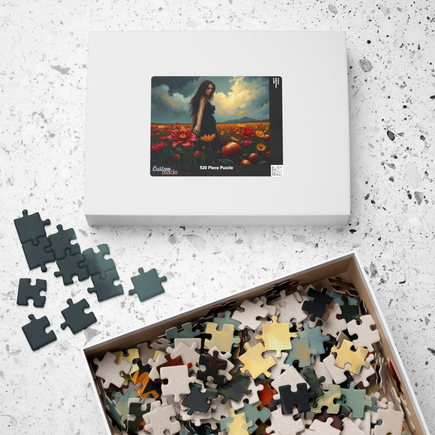 Gothic Floral Jigsaw Puzzle, Lone Figure in Flower Field Dark Fantasy Art Puzzle for Adult, Indoor Leisure Activity, Gift for Family Friends Puzzle The Puzzle Chest