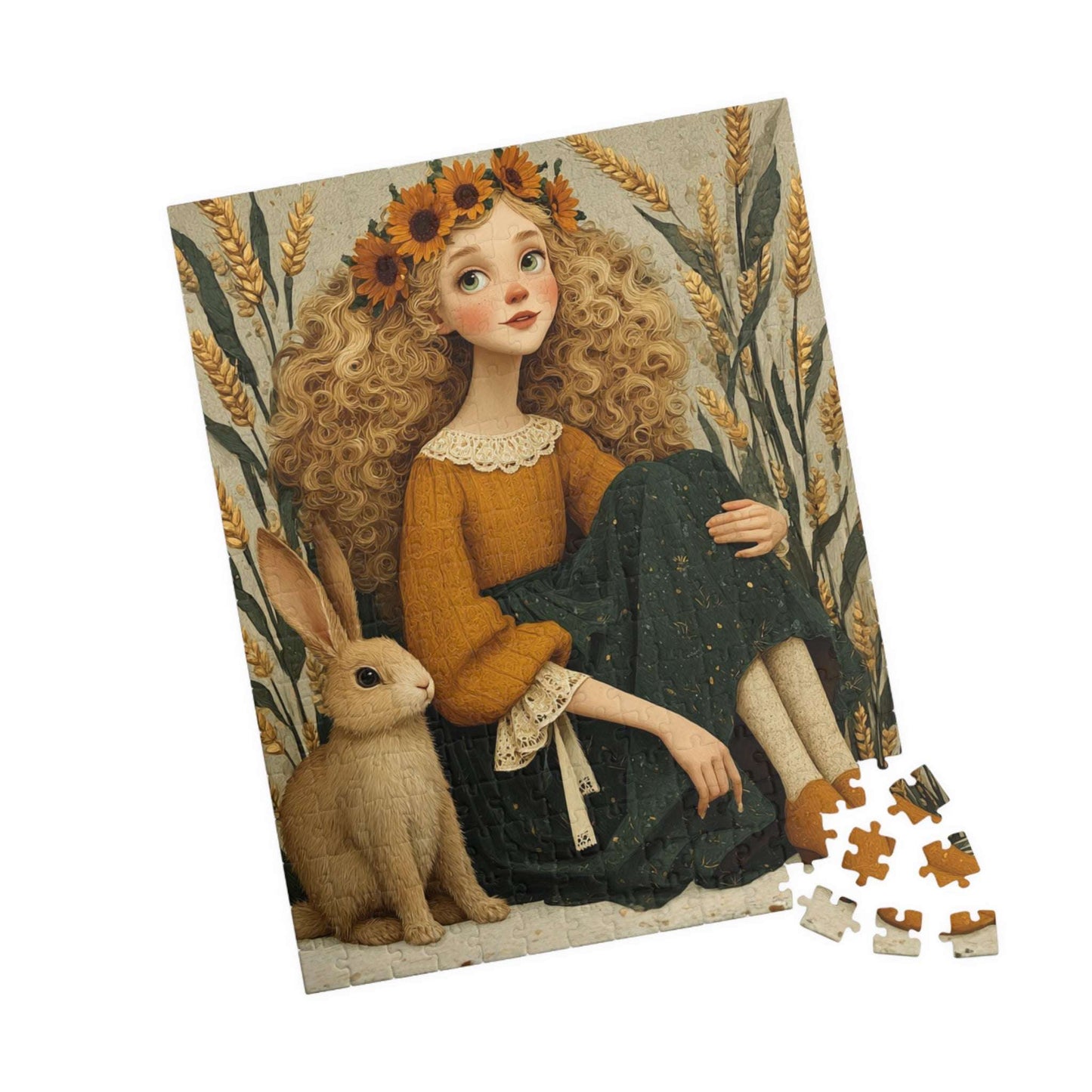 Storybook Wheatfield Fairy-Tale Puzzle - Girl and Bunny, Perfect for Family or Solo Fun, Holiday Birthday Gifts, Senior Mental Exercise 252 pcs (Vertical) Puzzle The Puzzle Chest