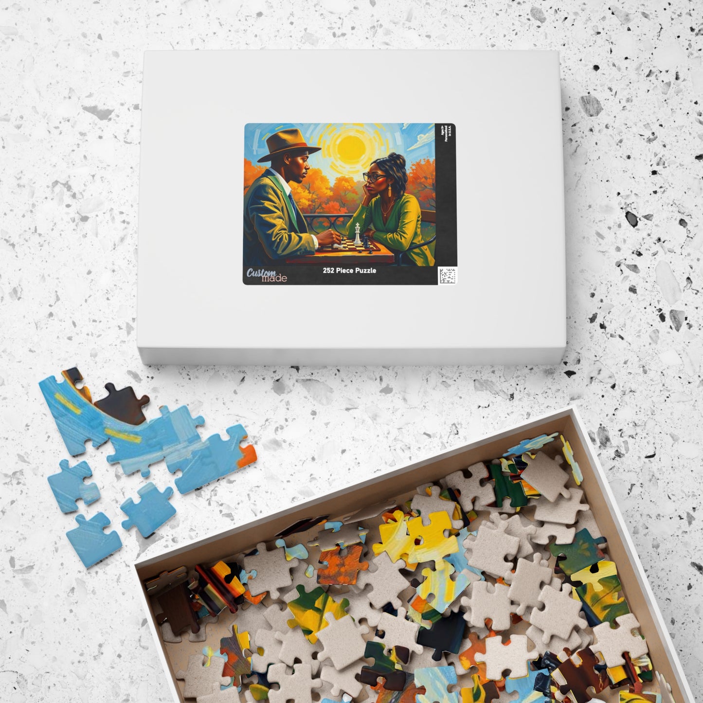 Black Art Jigsaw Puzzle - Black Couple Playing Chess, Afrocentric Gift for Friends, Brain Teaser, Fun Family Game Night Puzzle The Puzzle Chest