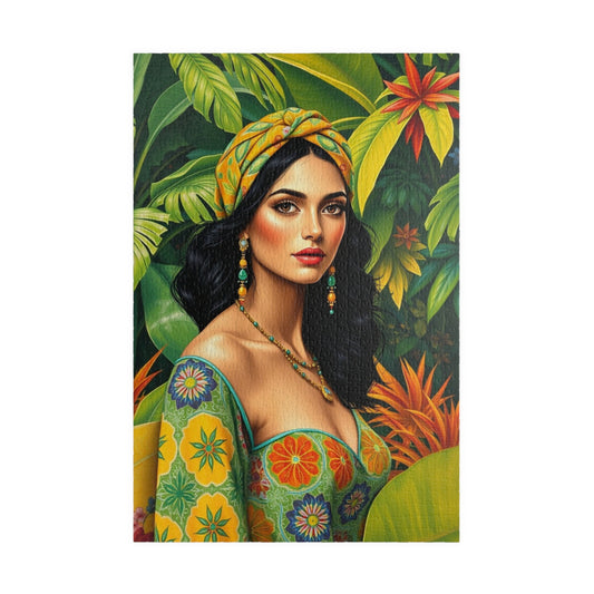 Tropical Vibes Puzzle - Woman Portrait, 110-1014 Piece Jigsaw Game for Relaxation, Thoughtful Gift for Adults, Home Entertainment 1014 pcs (Vertical) Puzzle The Puzzle Chest