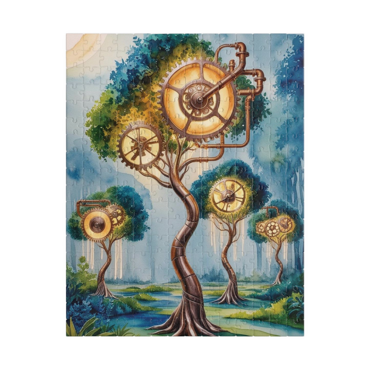 Jigsaw Puzzle - Surreal Landscape with Glowing Gears and Clockwork, Trippy 110, 252, 520, 1014-Piece Puzzle, Unique Gift for Puzzle Lover 252 pcs (Vertical) Puzzle The Puzzle Chest