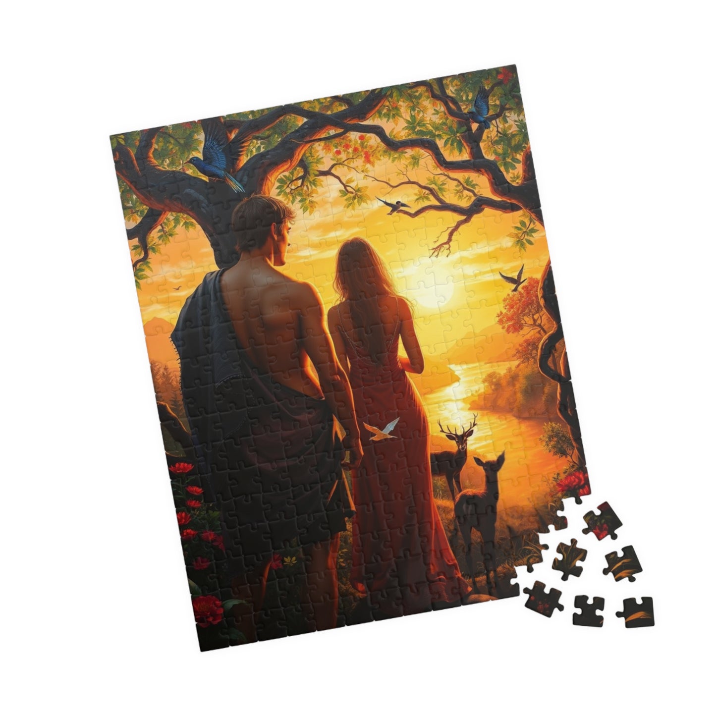 Christian Jigsaw Puzzle - Adam and Eve Garden of Eden at Sunset, Religious Gift for Friends, Cozy Nights In Solo Fun Family, Mental Exercise Puzzle The Puzzle Chest