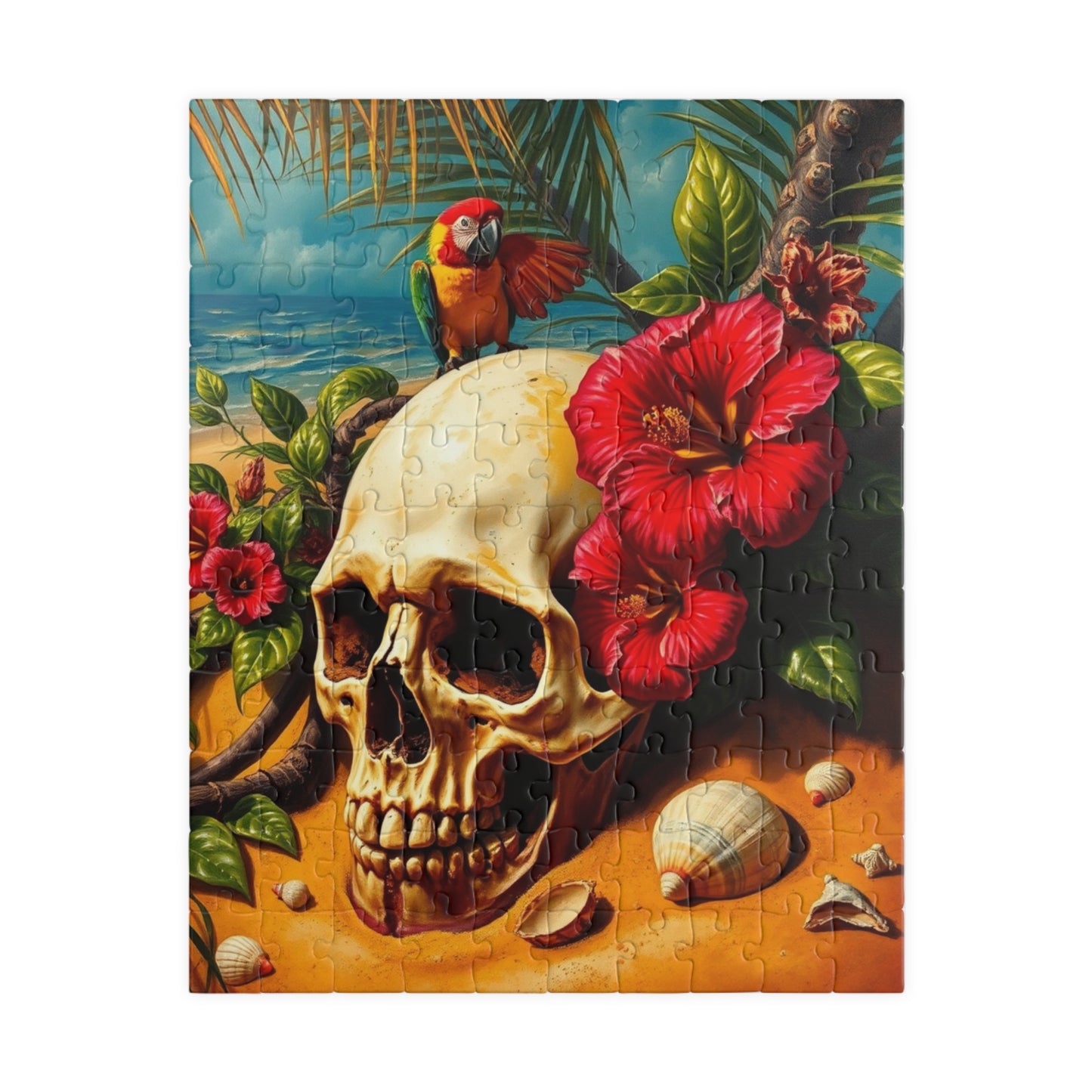 Tropical Skull Artwork Puzzle, 110-1014 Pieces, Beach Scene, Unique Gift for Puzzle Lover, Fun Family Activity, Summer Vibe, Brain Teaser 110 pcs (Vertical) Puzzle The Puzzle Chest