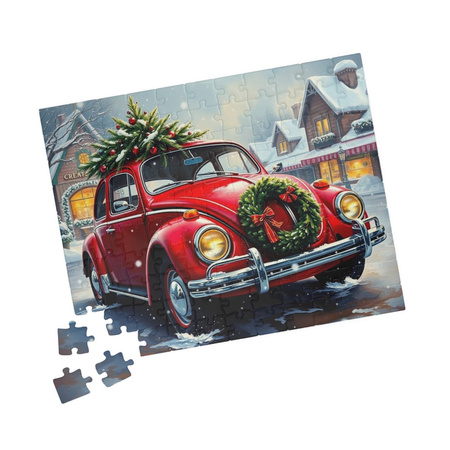 Winter Wonderland Jigsaw Puzzle - Christmas Vintage Car Theme, Retro Auto Holiday Gift for Families, Solo Winter Fun, 110-1014 Piece