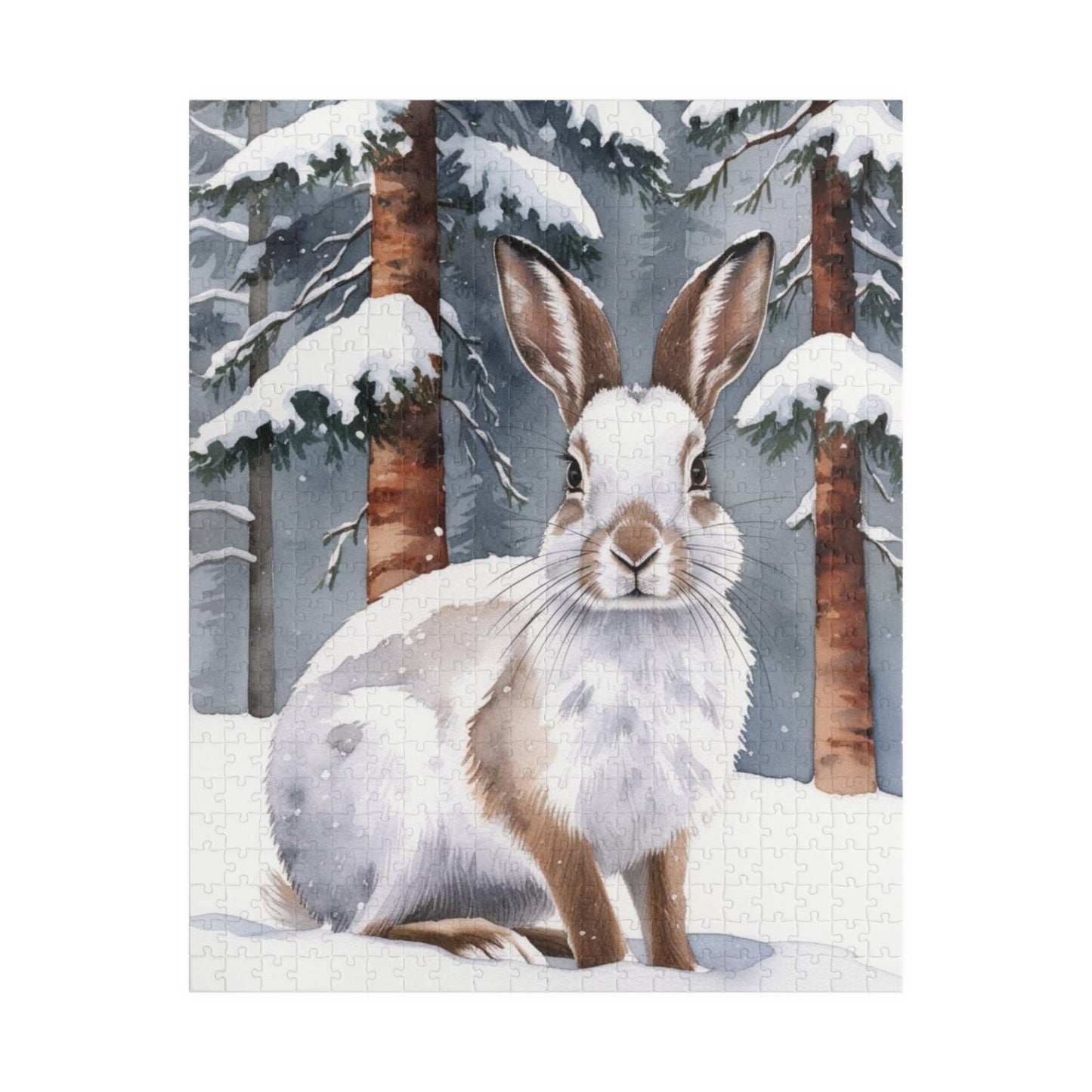 Snowshoe Rabbit Jigsaw Puzzle, Winter Landscape, Wildlife, Animal Puzzle, Winter Scene, Camouflage Puzzle, Snowy Rabbit Puzzle