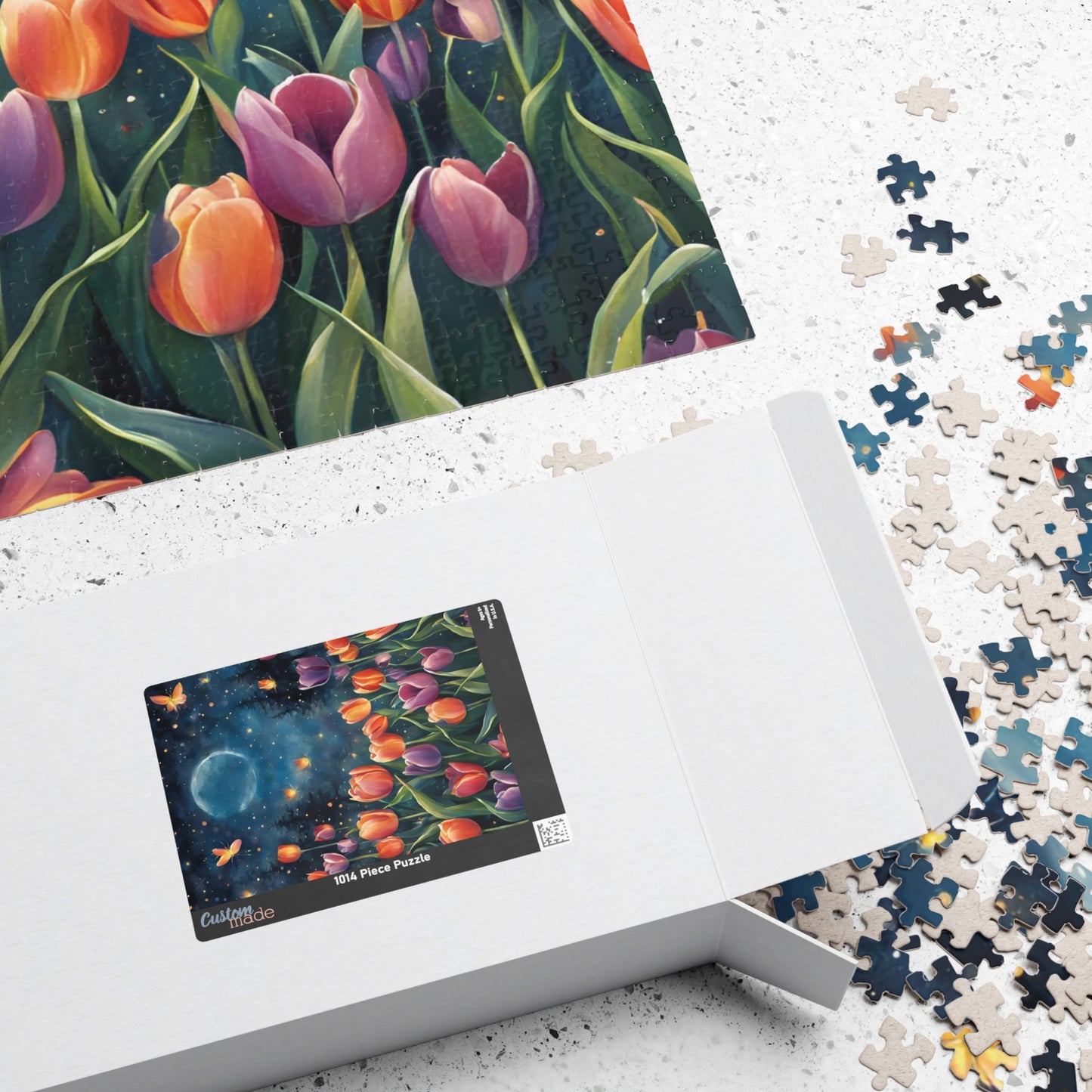 Moonlit Tulip Garden Puzzle, Glowing Tulips and Fireflies Tranquil Night Fantasy Adult Jigsaw Game, Nature-Inspired Gift for Puzzle Fanatic Puzzle The Puzzle Chest
